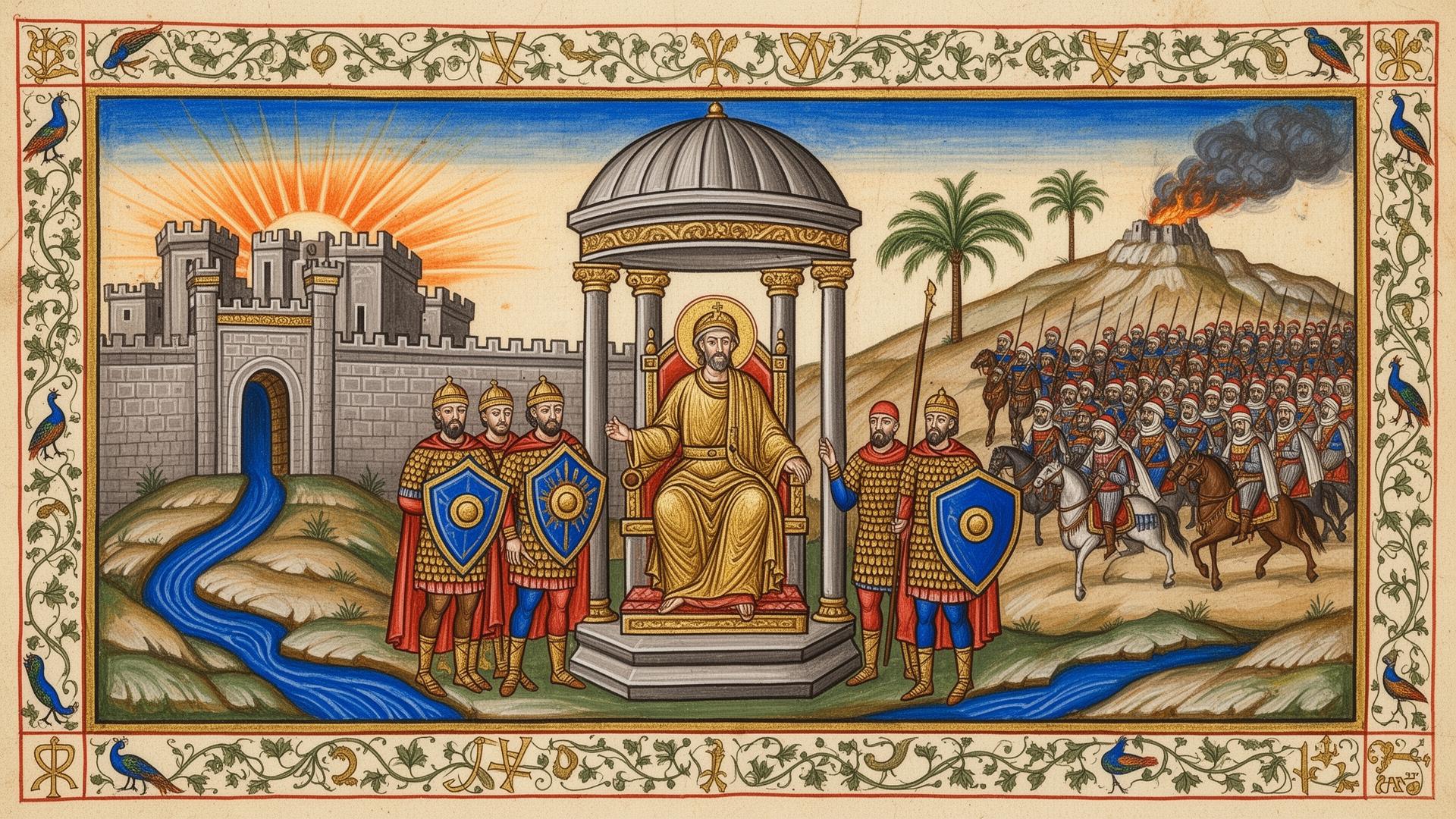 Theophilus in his court, with the armies of the Caliph on the road